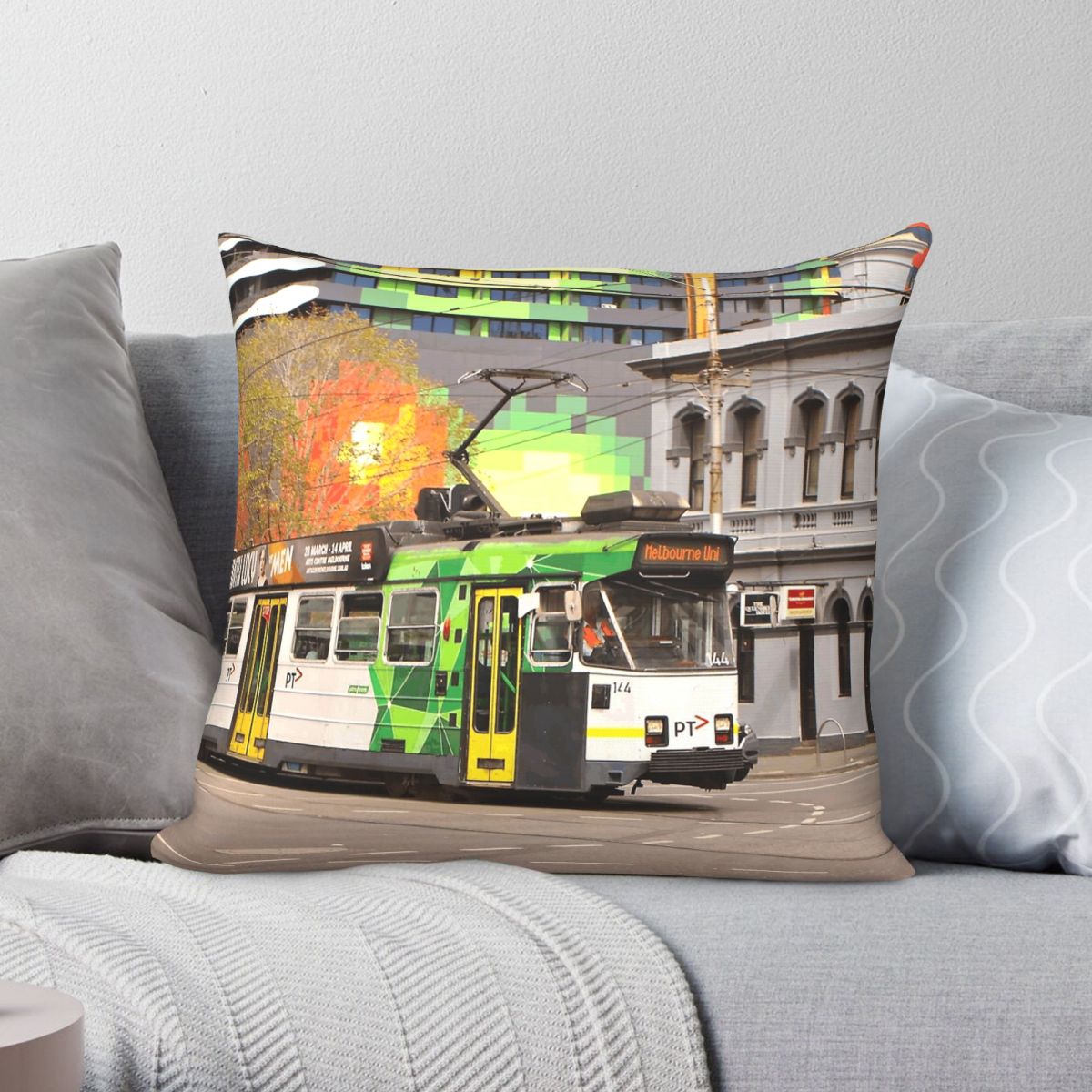 Home Decor Melbourne - メルボルントラムスワンストンストリート枕カバー ポリエステルリネンベルベット クリエイティブジップ装飾スローピローケース 車用クッションケース