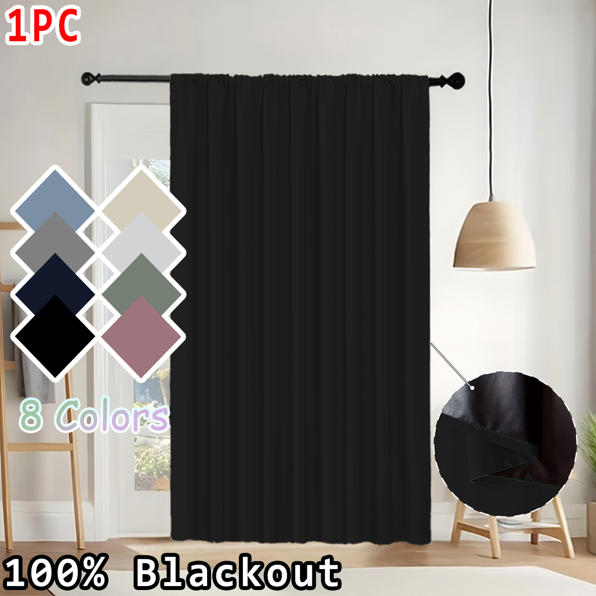 Home Decor Curtains - シンプルな無地の100％遮光カーテン1枚、ロッドポケットカーテン、軽量、洗濯可能、オールシーズン対応、リビングルーム、寝室、オフィス、遮光装飾に最適。