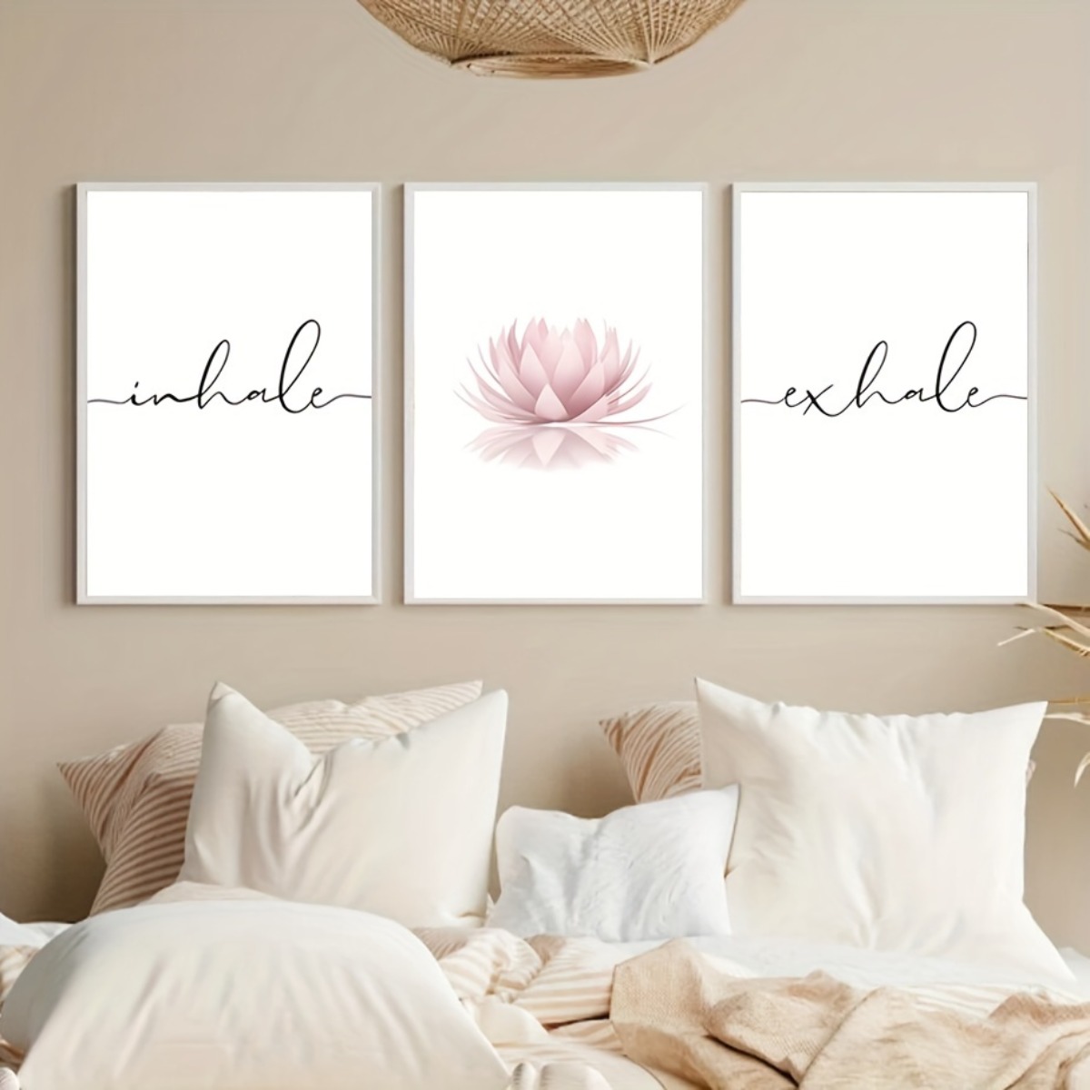 Home Decor Yoga - 3 ピース/セット吸気吐息禅抽象キャンバスプリントポスターピンクロータスヨガ瞑想アートプリント寝室の壁アート家の装飾ポスター