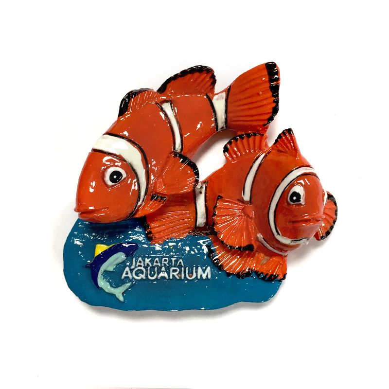 Home Decor Jakarta - インドネシア・ジャカルタのランドマーク：ジャカルタ水族館 3D樹脂製冷蔵庫マグネット、かわいいカクレクマノミの装飾、冷蔵庫用マグネット、家の装飾