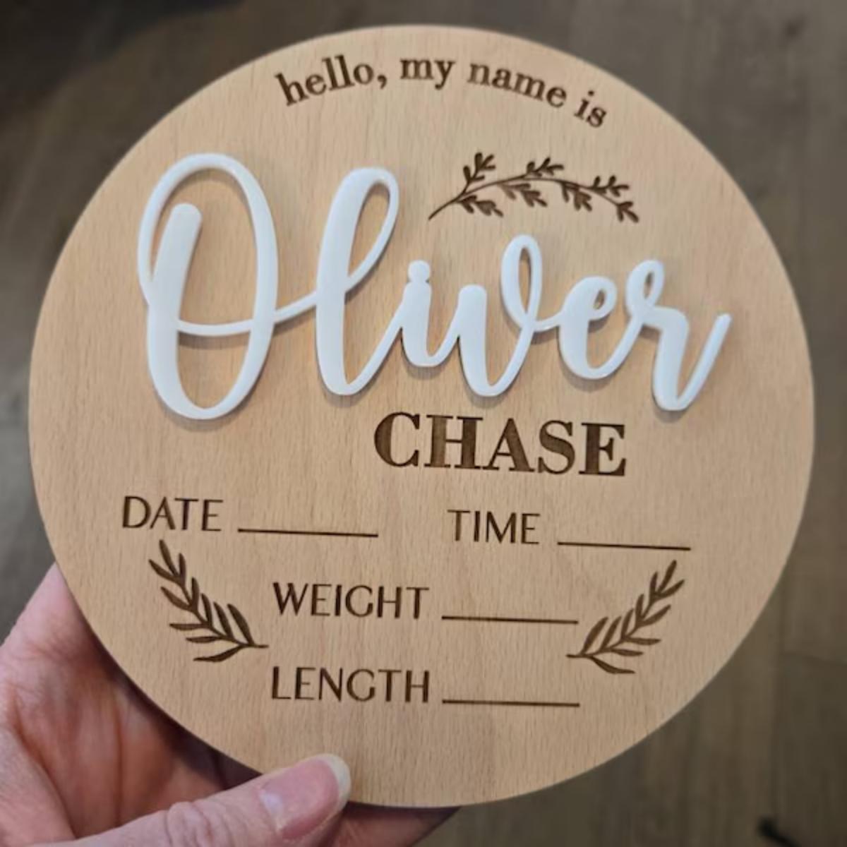 Home Decor Pinterest - 1個入りカスタムベビーアナウンスメントサイン木製名札、ホームルームオフィス壁ドア装飾、DIYペイント可能、誕生日結婚祝いギフト