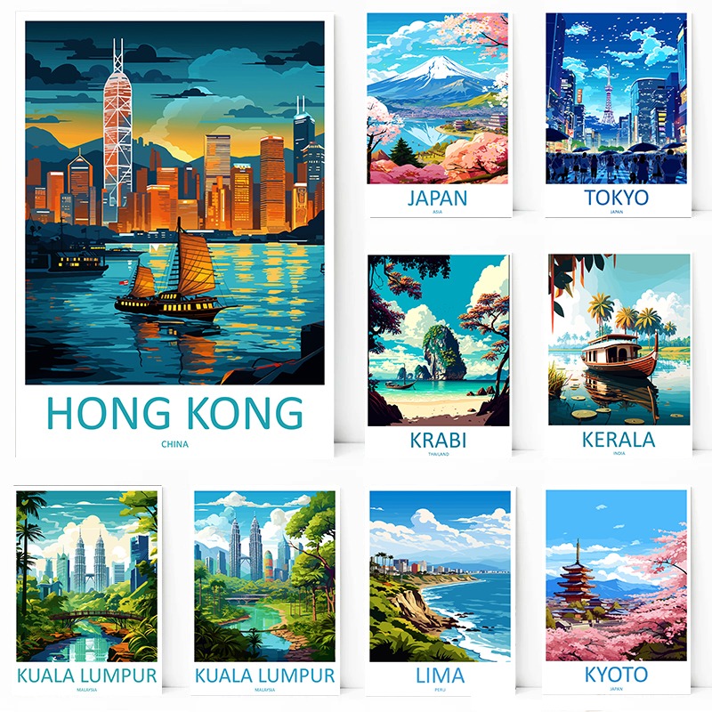 Home Decor Kerala - Unframe 香港日本ケーララ京都クアラルプルアジア旅行ポスターキャンバス印刷装飾リビングルーム寝室の壁アートホームデコ