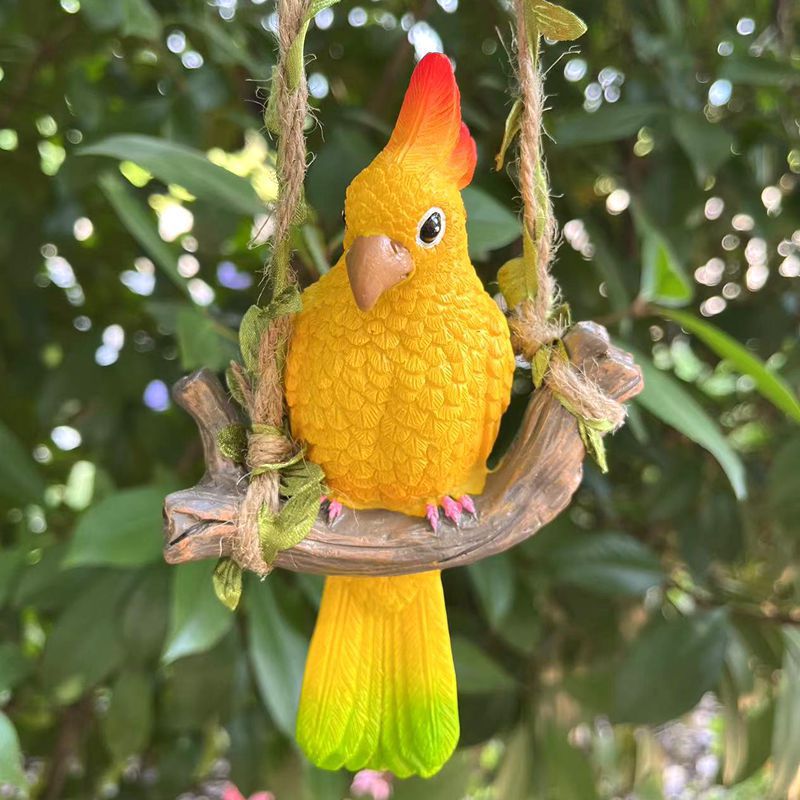 Home Decor Quirky - かわいいオウムの木製ブランコ、クリエイティブな樹脂製動物像、家の庭の吊り下げ装飾、屋外の中庭の装飾