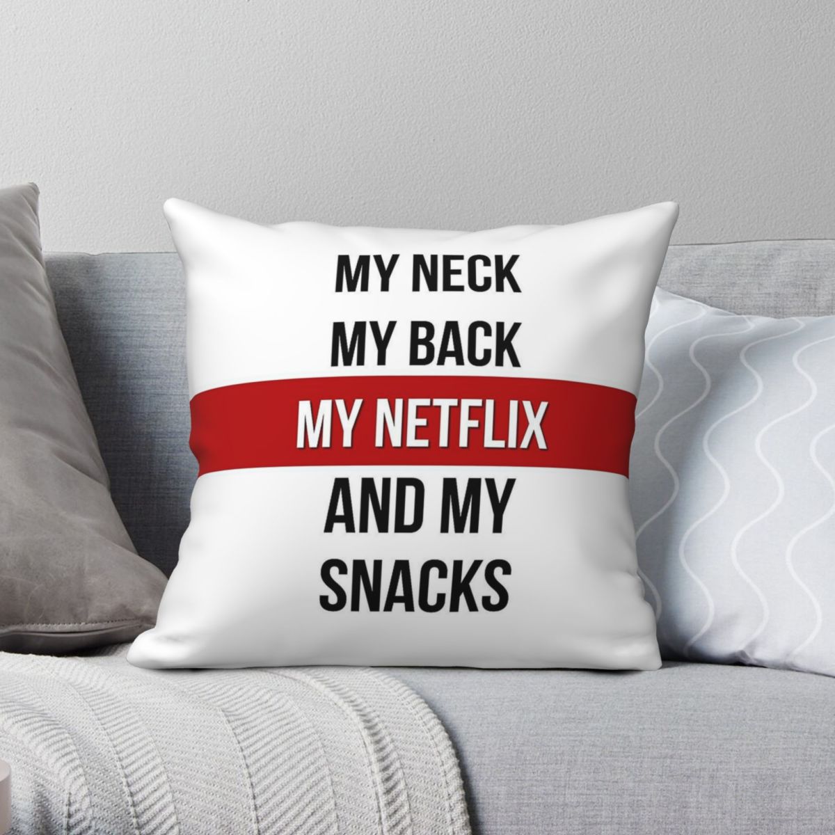 Home Decor Netflix - ポリエステルリネンとベルベットの正方形の枕カバー,ジッパー付き,装飾的なソファシート,クッションカバー,パターン,スナック,背中,Netflix