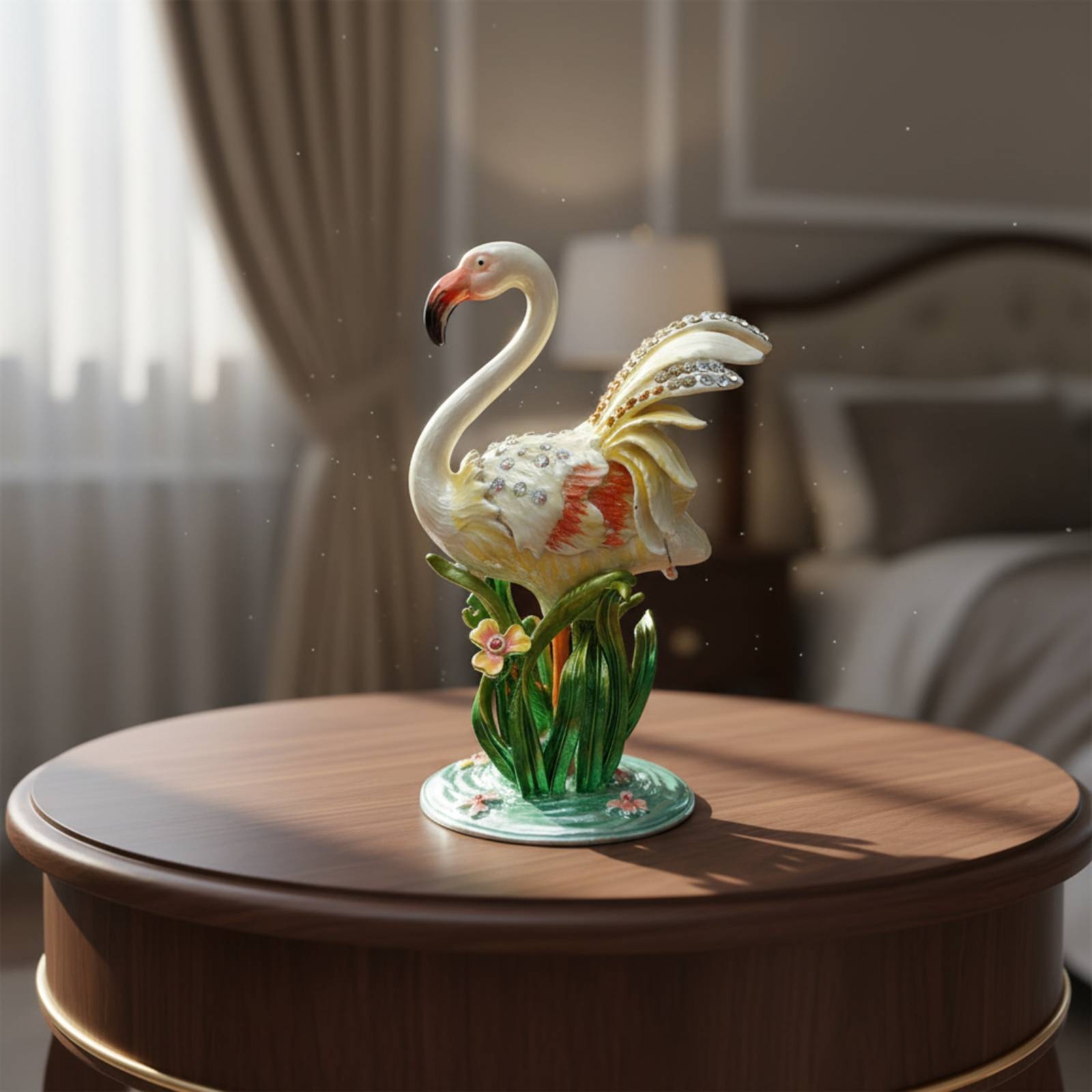 Home Decor Design Ideas - メタルフラミンゴジュエリーボックス ジュエル装飾エナメルフラミンゴボックス ホームデコレーションギフトアイデア バニティ、ドレッシングテーブル用ヒンジ付き蓋