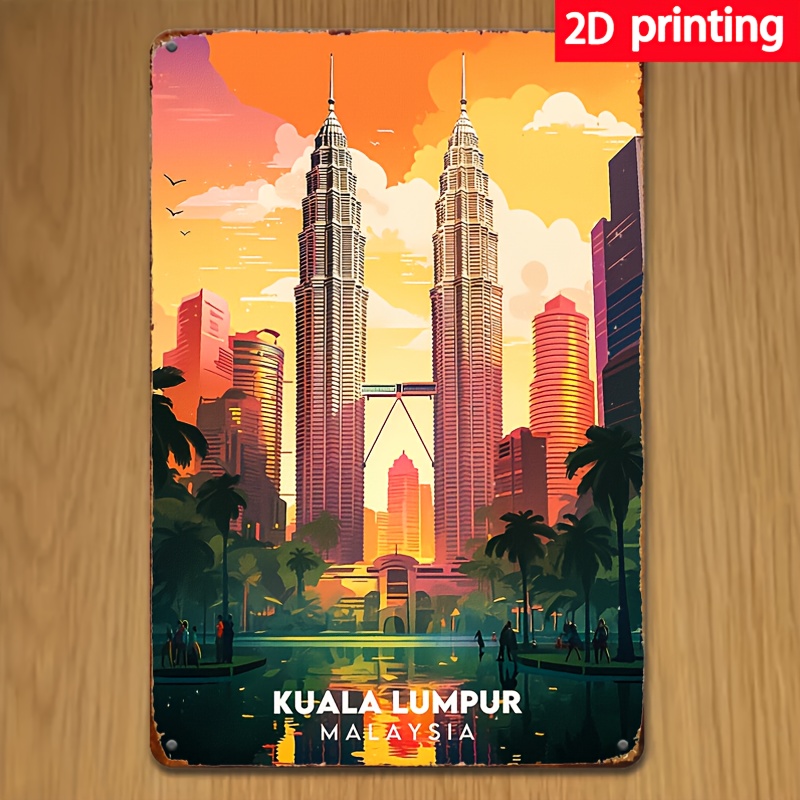 Home Decor Kuala Lumpur - クアラルンプール マレーシア ヴィンテージ メタルサイン - レトロな鉄製ウォールアート、7.87x11.8インチ、素朴な防水装飾、家庭用、Ga
