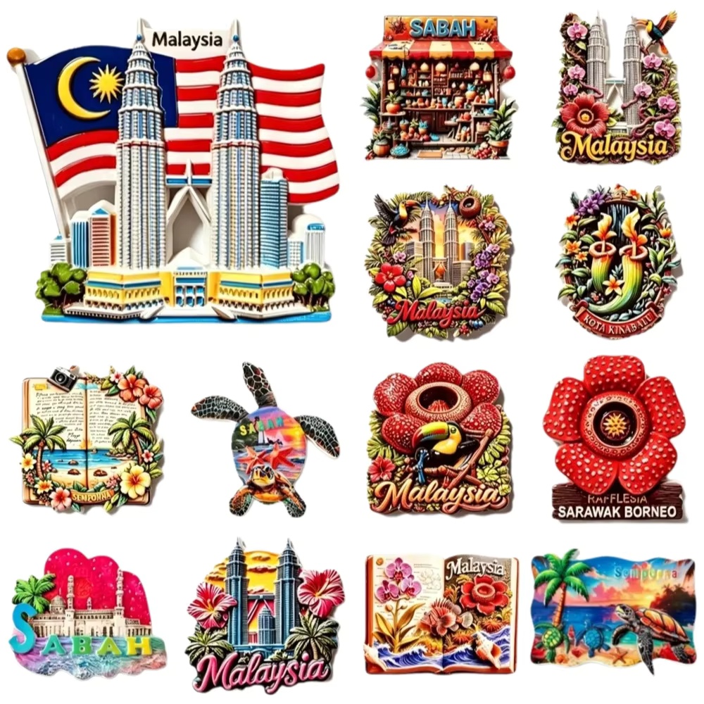 Home Decor Kuala Lumpur - マレーシア観光土産 3D樹脂製冷蔵庫マグネット クアラルプル ペトロナス双塔 サバ ボルネオ