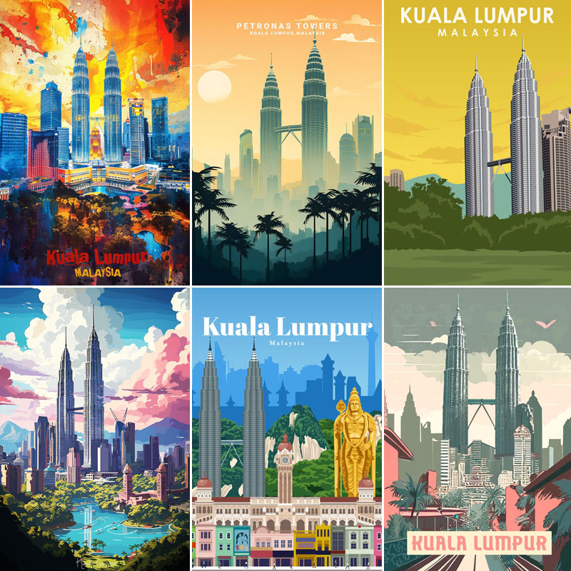 Home Decor Kuala Lumpur - クアラルンプールマレーシア旅行景勝地ポスター金属プラークブリキ看板家の装飾部屋の装飾キッチンの壁の装飾