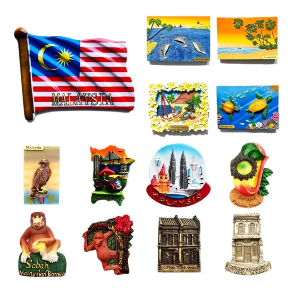 Home Decor Kuala Lumpur - マレーシア3D冷蔵庫マグネット、クアラルプルツインタワーズ、センポルナ、サバ、ペナン旅行お土産、樹脂製ステッカー、家の装飾ギフト