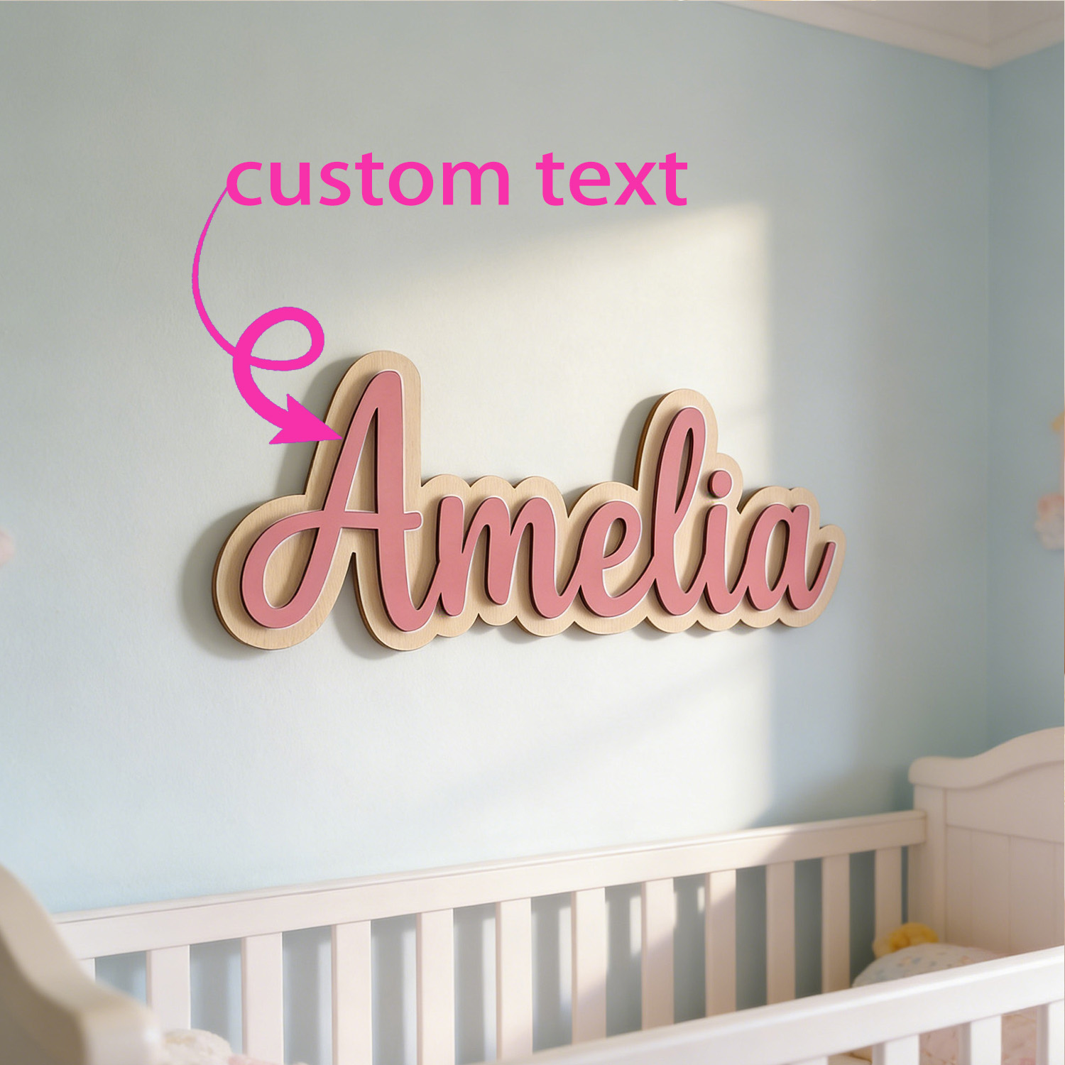 Home Decor Pinterest - 1個入りカスタマイズされた二層木製姓札、カスタマイズされたギフト、子供部屋の装飾、赤ちゃんの名前識別用