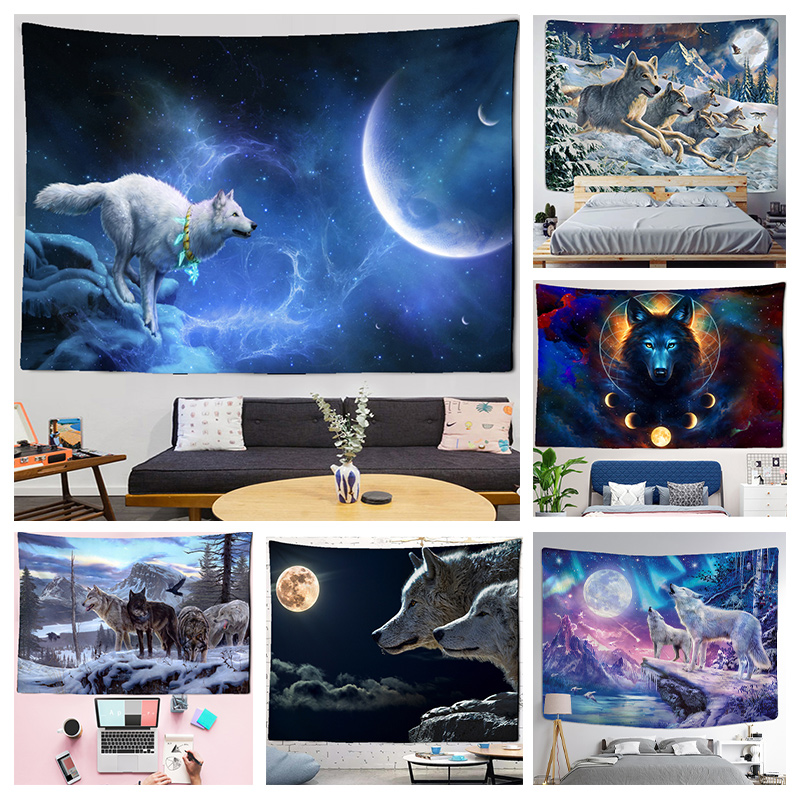Home Decor Yoga - 部屋の装飾のためのファンタジーウルフタペストリー、壁掛け、動物、自由奔放に生きる、リラックス、ホーム、寮、美的