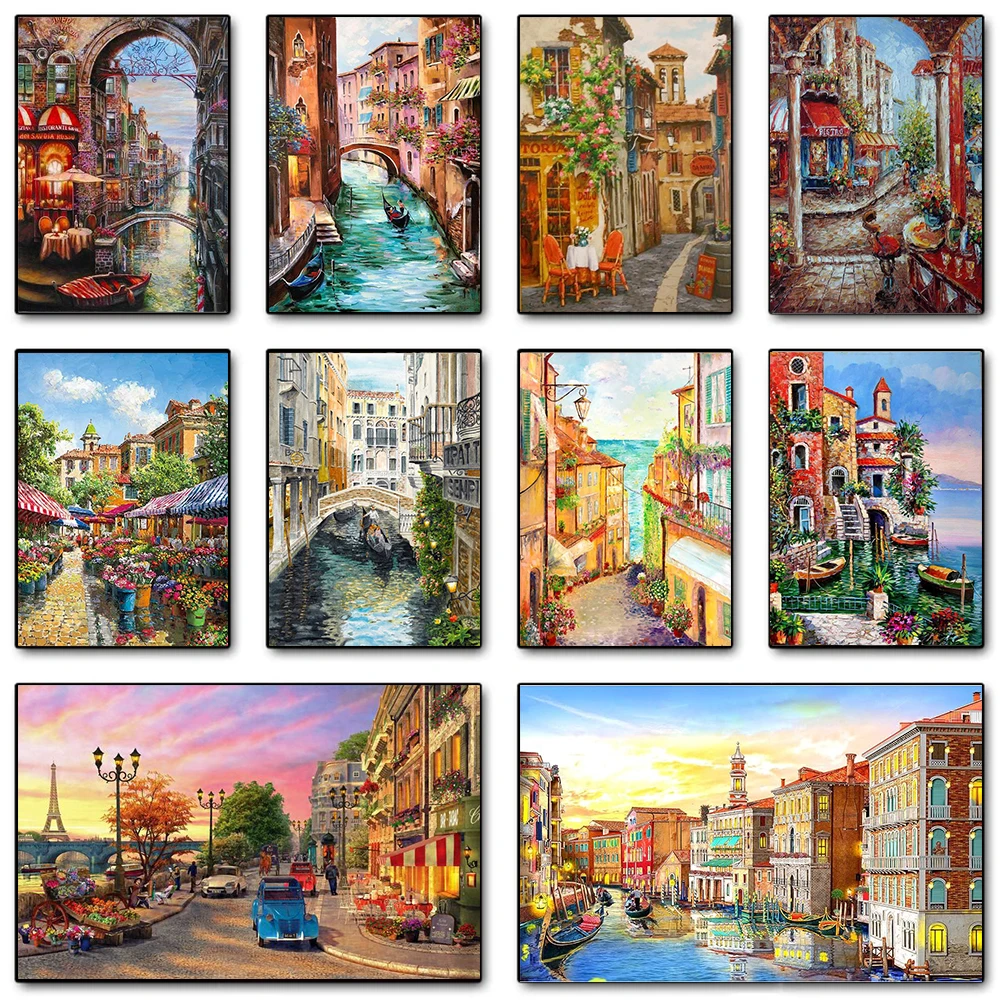 Home Decor Essentials - 現代パリの街並み風景キャンバス絵画壁アート北欧抽象都市風景ポスタープリントリビングルームの家の装飾