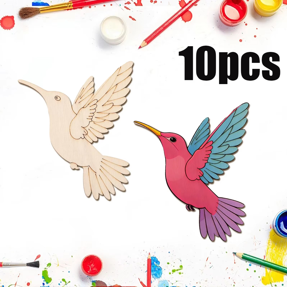 Home Decor Painting - 10個入り未完成木製動物鳥の切り抜き、木製吊り下げ飾り用木製クラフトセット、DIYアートクラフトペイントホームパーティーデコレーション