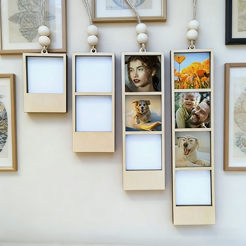 Home Decor Frames - パーソナライズされたカスタマイズ小さな木製フォトフレーム吊り下げDIYお土産クリスマスデコレーション家の装飾友人へのギフト