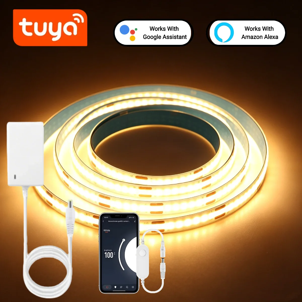 Home Decor Free App - Tuya スマート COB LED ストリップライト、WiFi アプリ音声コントロール、Alexa