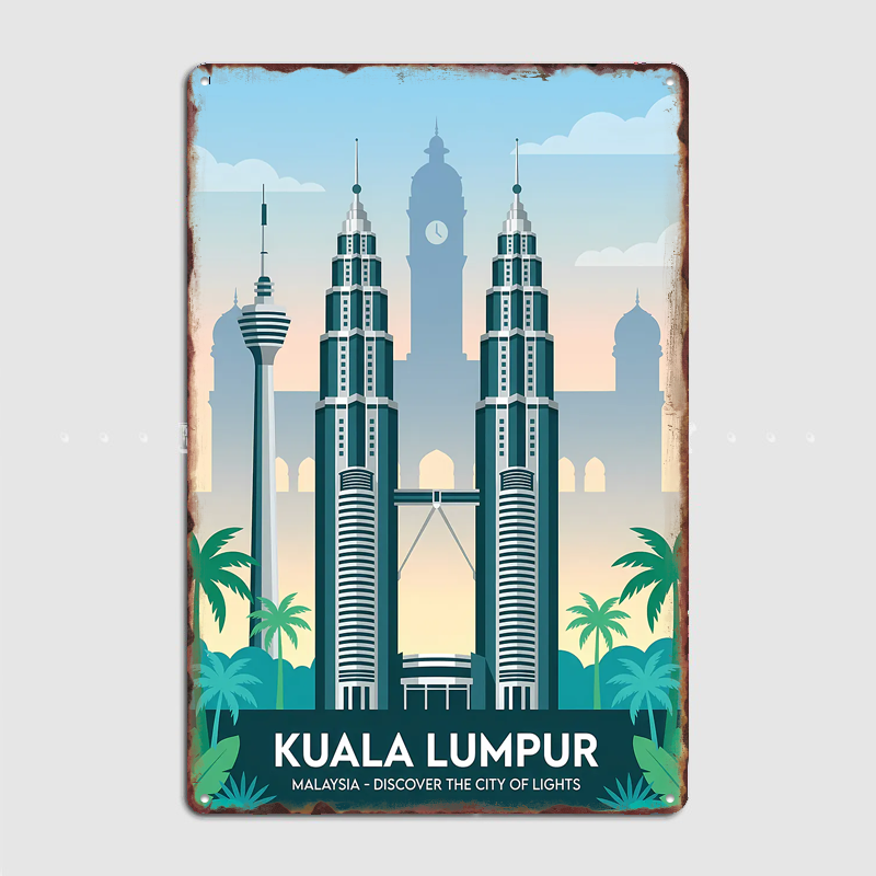 Home Decor Kuala Lumpur - クアラルンプール都市景観旅行風景ポスターレトロガレージクラブバー屋内壁ヴィンテージポスタールーム装飾家の装飾