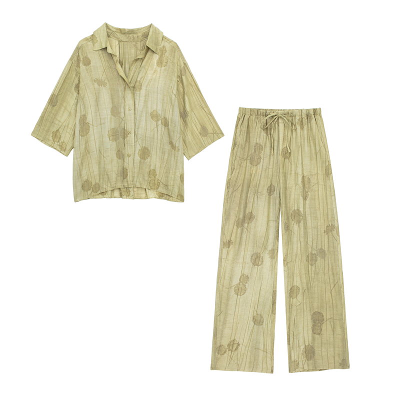 Home Decor Zara - 女性のセット 2024 新ファッション春ジャカードルーズレディースシャツ夏の女性のパンツカジュアルシックなプリントセット女性のための