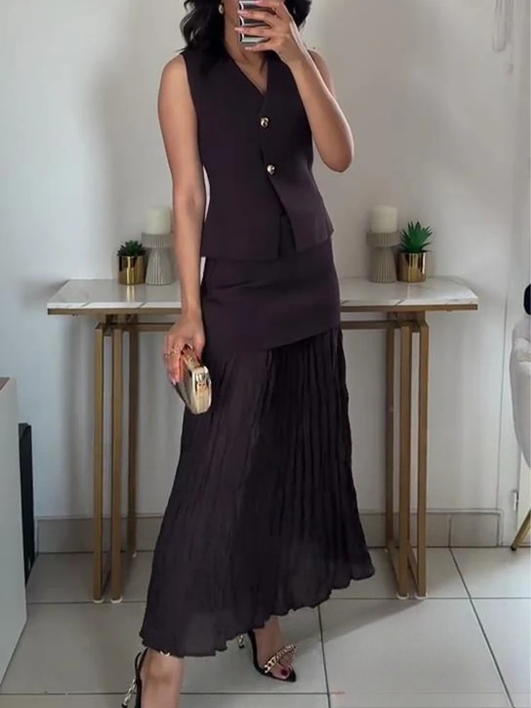 Home Decor Zara - KONDALA ヴィンテージシック レディース ニットスーツ Vネック ノースリーブトップ