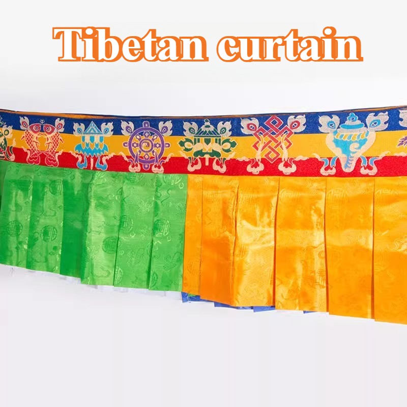 Home Decor Curtains - 5メートルのチベット式テーブル用八吉祥カーテン、宗教的なペンダント、家庭用仏教装飾、壁/テーブル掛けカーテン