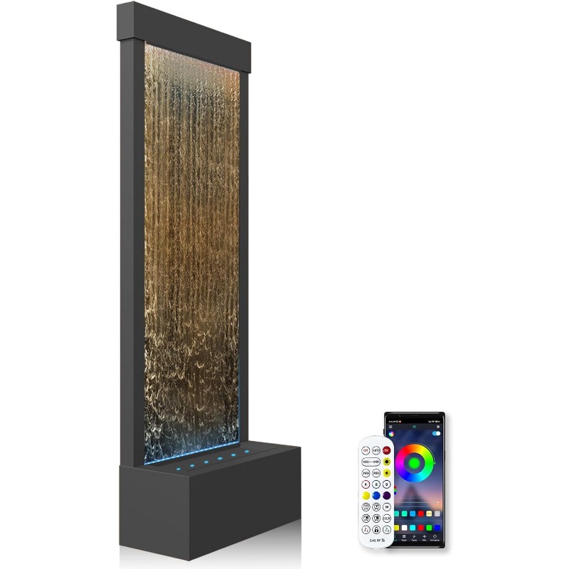 Home Decor Free App - APP制御の多色LEDライト付き、モダンでシンプルな床置き型室内滝噴水、自宅やオフィスの装飾に最適