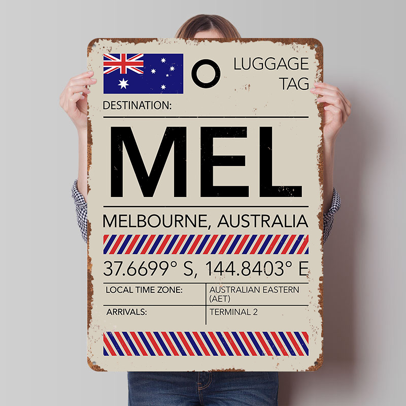 Home Decor Melbourne - MELメルボルナオーストラリア空港プリントポスターカスタマイズされたウォールアートレトロヴィンテージメタルティンサイン家庭用オフィス装飾用