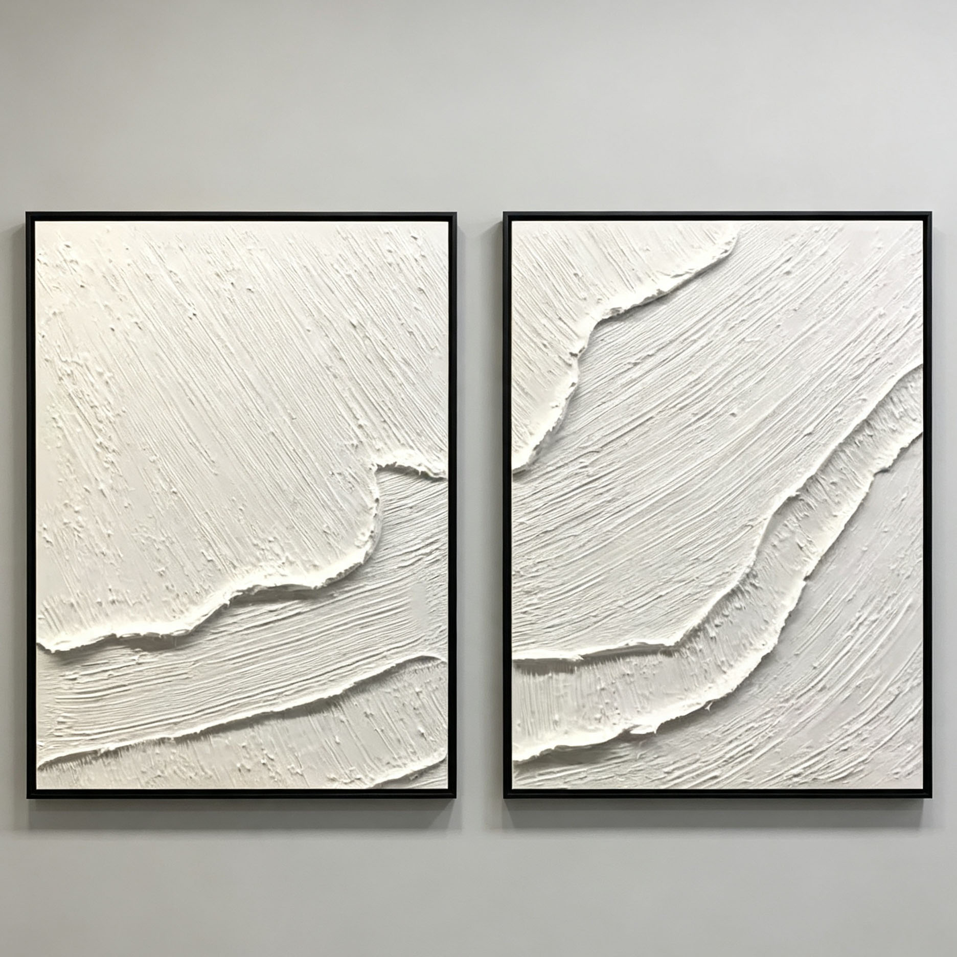 手描きの白い3D厚塗り抽象油絵 ミニマリストの波型キャンバス - Home Decor Frames のレビューと価格