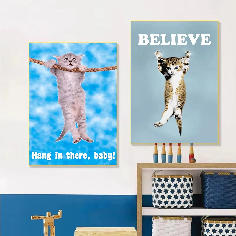 頑張ってね、赤ちゃん！かわいい猫のヨガポスター、キャンバス絵 - Home Decor Yoga のレビューと価格