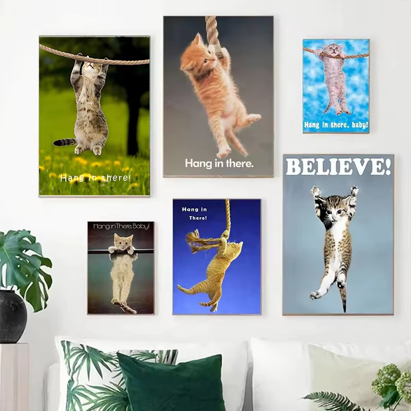 頑張ってね、赤ちゃん！かわいい猫のヨガポスター、キャンバス絵 - Home Decor Yoga のレビューと価格