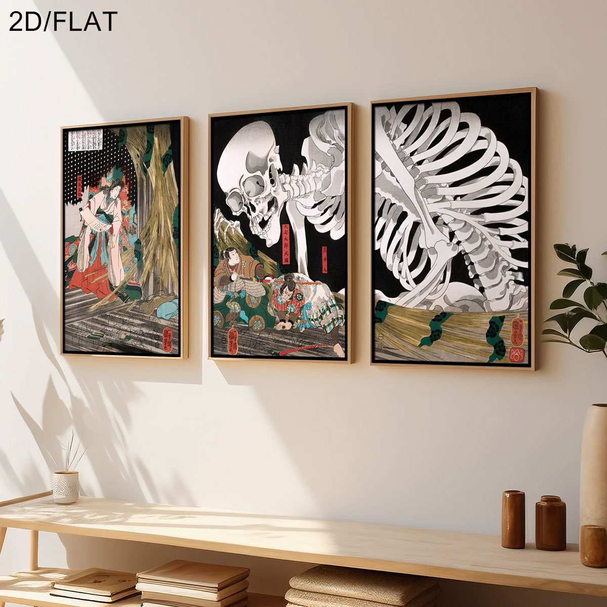 3 個のレトロな日本のタキヤシャ魔女とスケルトン幽霊キャンバ - Home Decor Quirky のレビューと価格