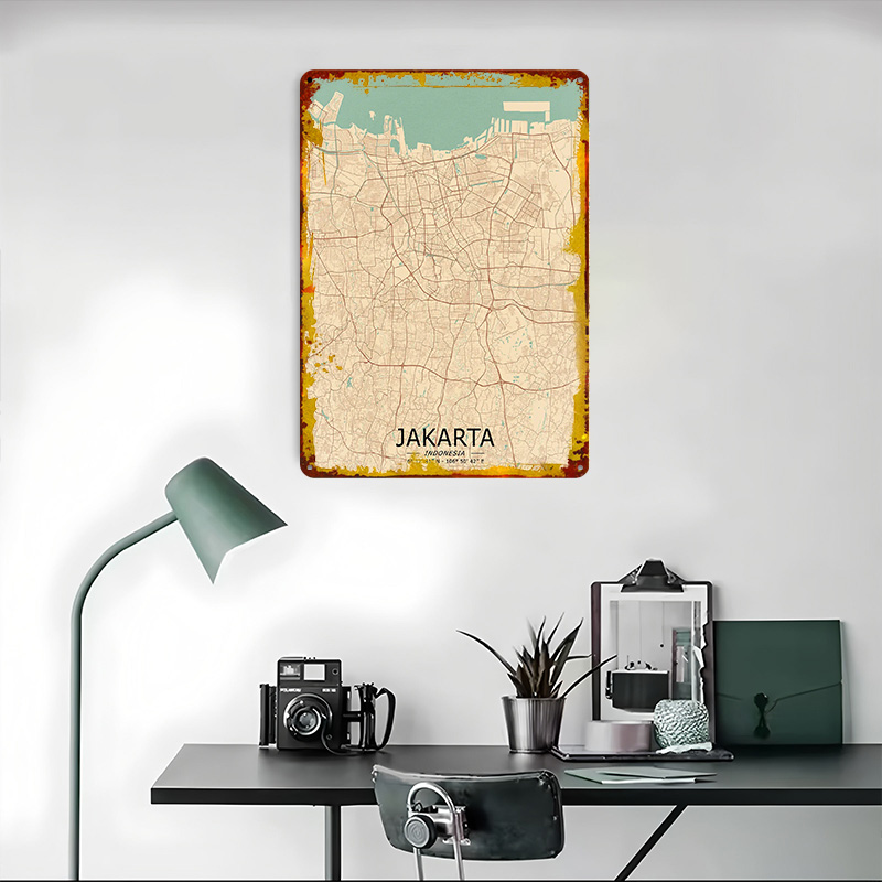 ジャカルタヴィンテージマッププリントポスターカスタムウォール - Home Decor Jakarta のレビューと価格