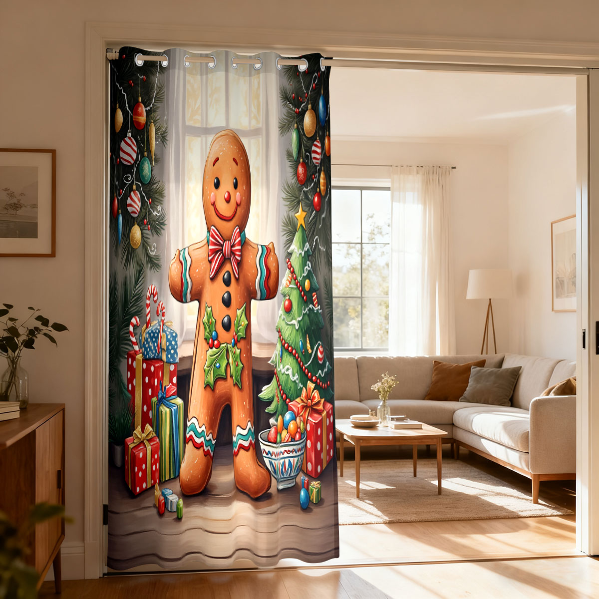 クリスマスジンジャーブレッドマンクリスマス装飾シングルパネル - Home Decor Curtains のレビューと価格