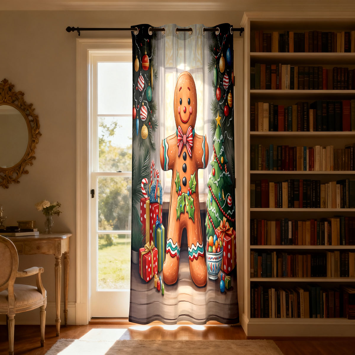 クリスマスジンジャーブレッドマンクリスマス装飾シングルパネル - Home Decor Curtains のレビューと価格
