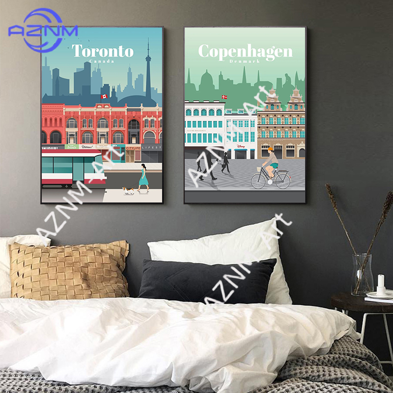 現代の有名な都市観光ウォールアートポスター漫画メルボルンハバ - Home Decor Melbourne のレビューと価格