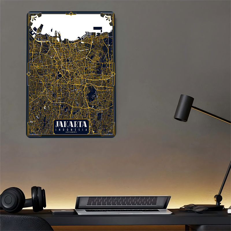 ジャカルタ市内地図アールデコポスターカスタマイズされたヴィン - Home Decor Jakarta のレビューと価格
