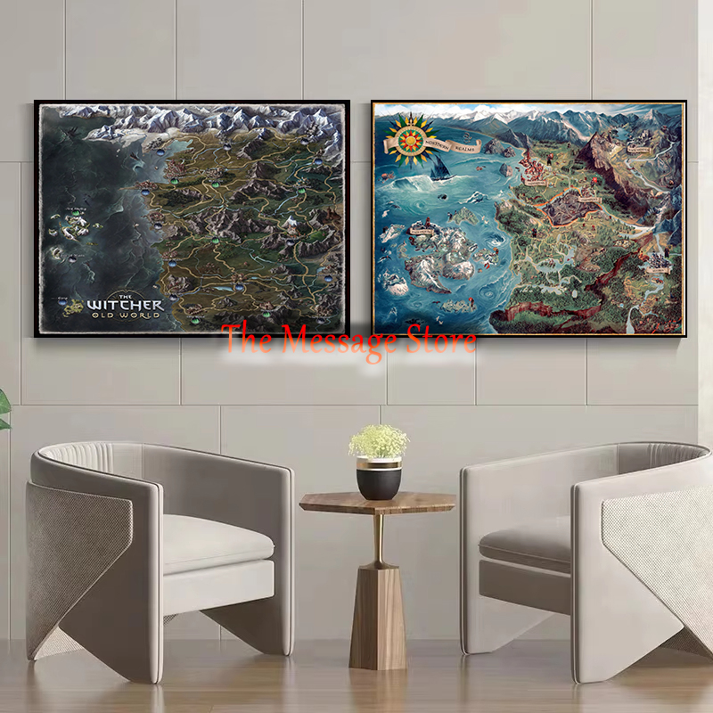 ウィッチャー世界地図大陸の場所壁アートビデオゲームゲーマーの - Home Decor Location のレビューと価格