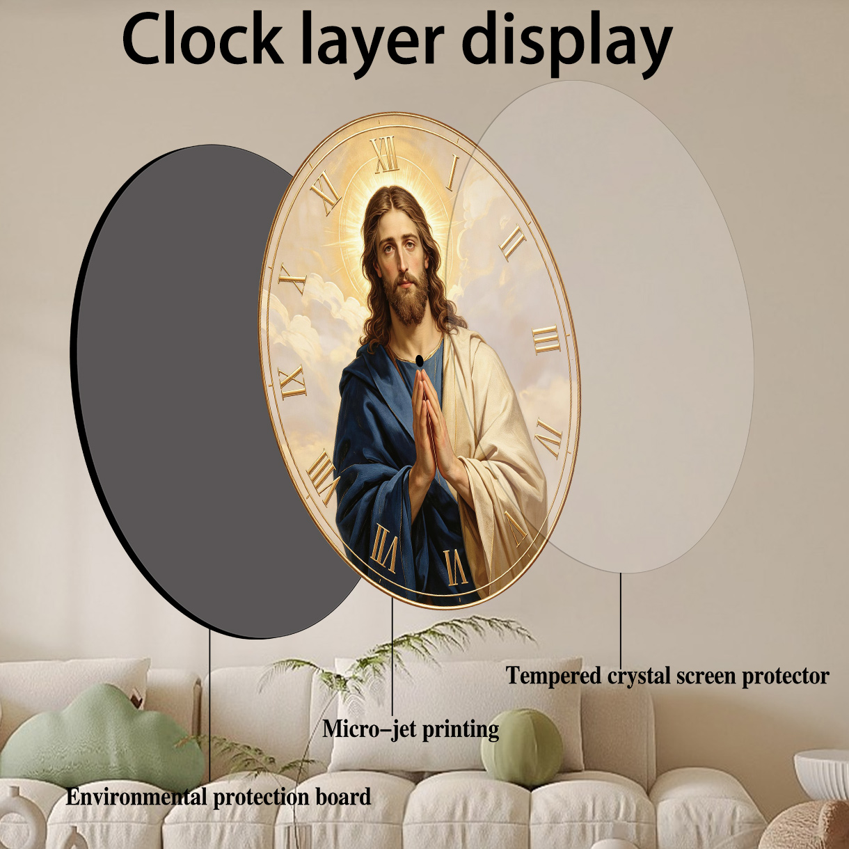 木製祈りの姿勢を表す壁掛け時計1個、寝室やリビングルームなど - Home Decor Location のレビューと価格