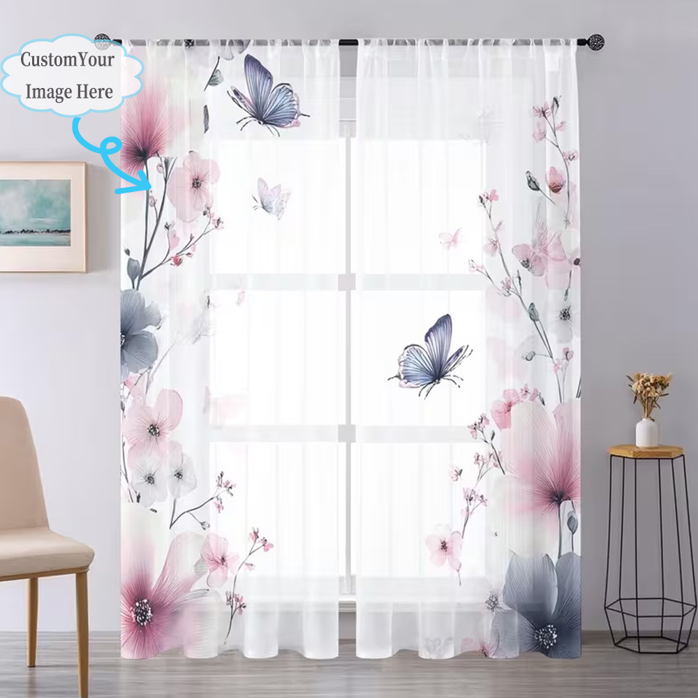 カスタム2Dフラット2枚組シアーカーテン、お好みのデザイン/ - Home Decor Curtains のレビューと価格