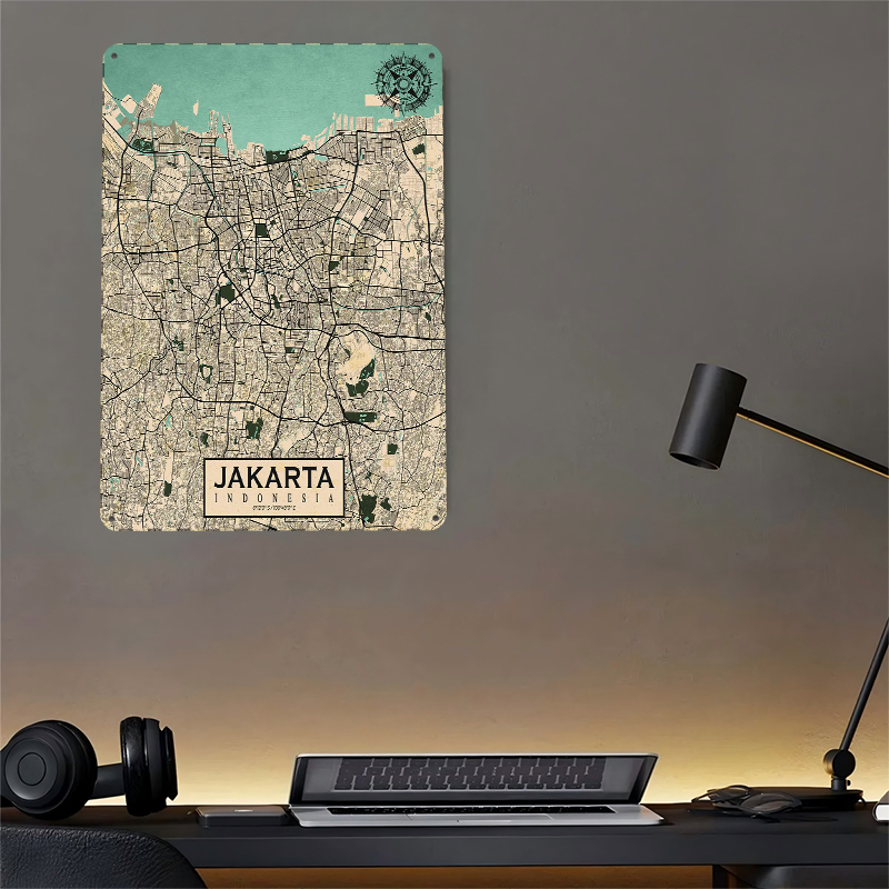 ジャカルタ市内地図ヴィンテージメタルポスターカスタマイズされ - Home Decor Jakarta のレビューと価格