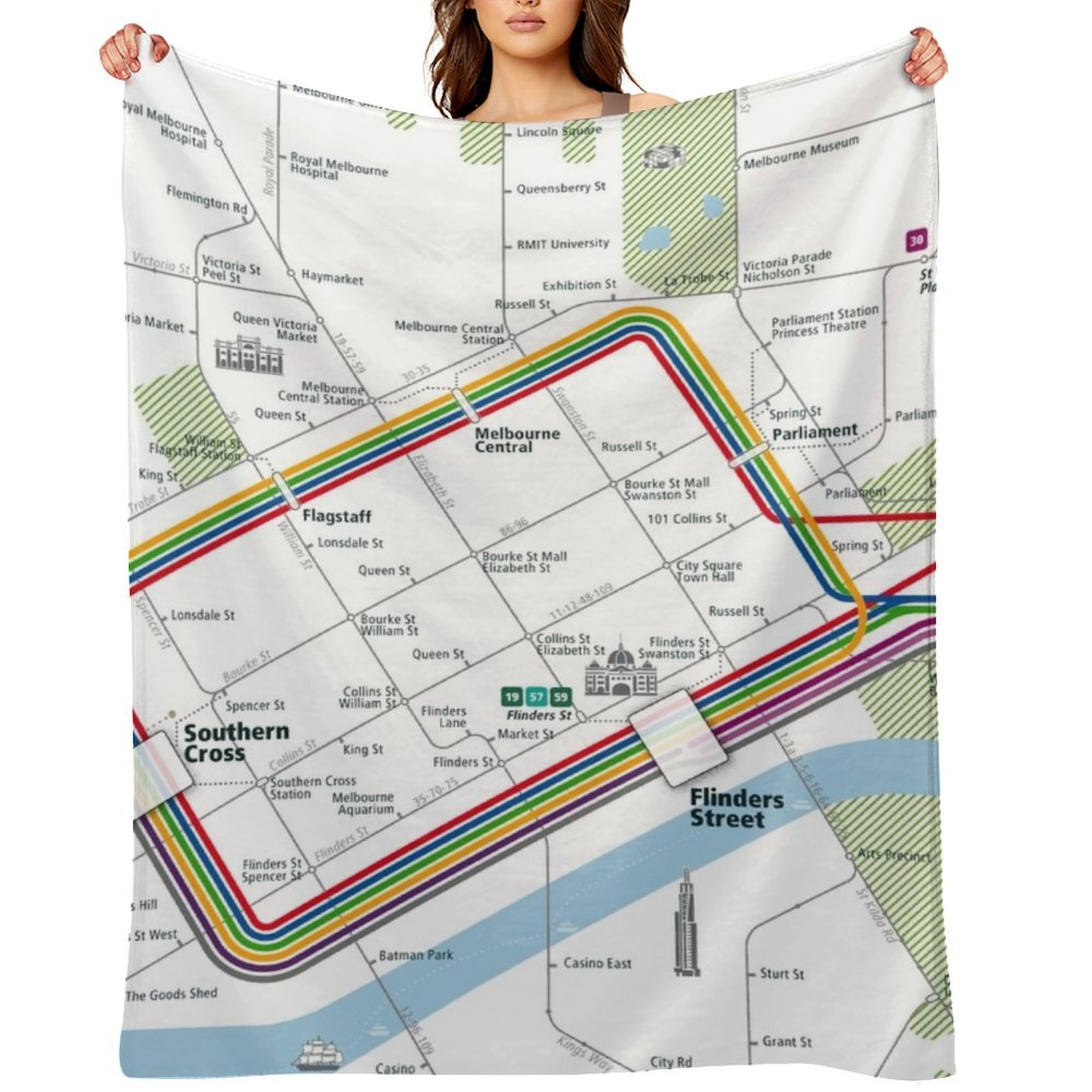 メルボルンシティレールマップスクエアスローブランケット装飾レ - Home Decor Melbourne のレビューと価格