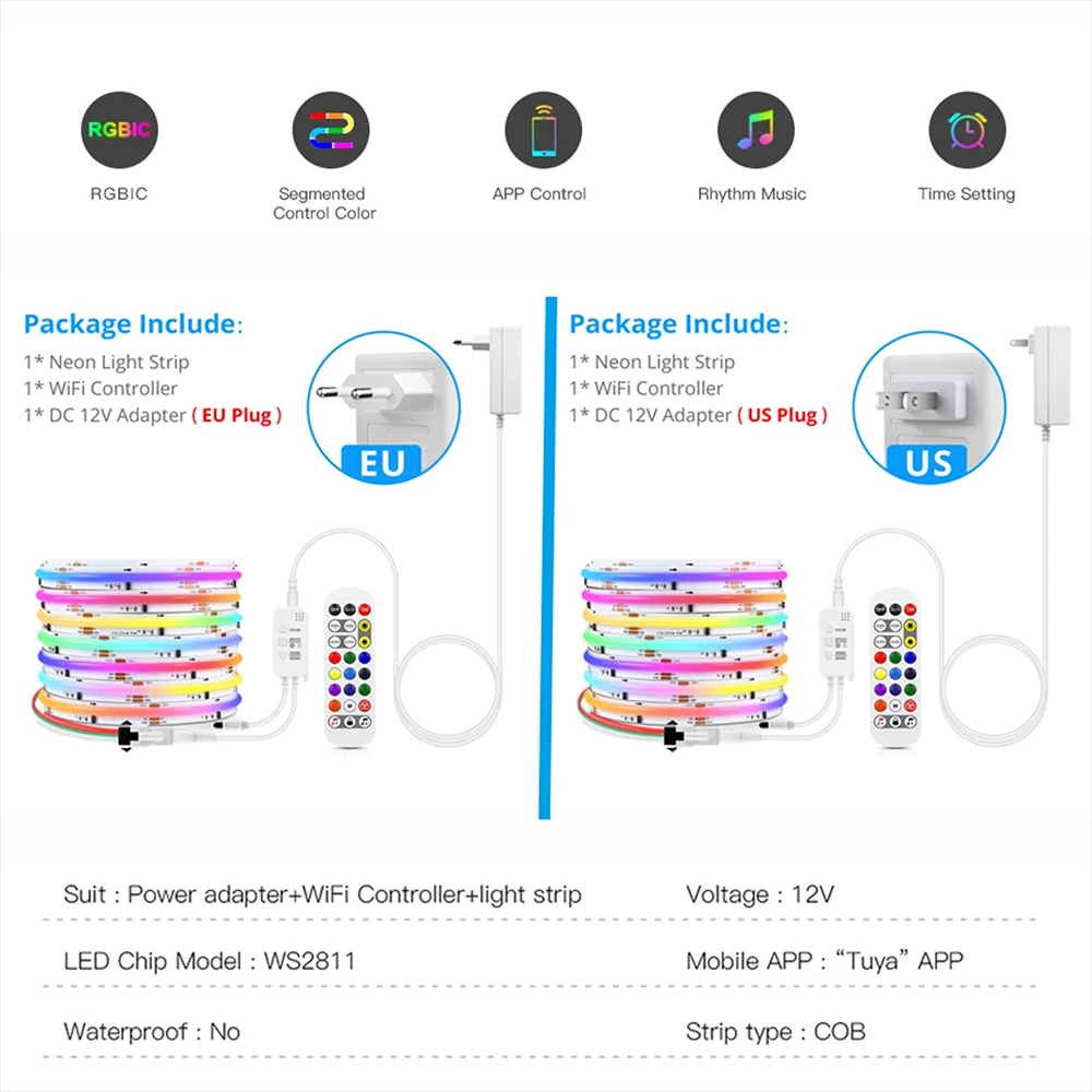 Tuya WiFi WS2811 RGBIC COB LED - Home Decor Free App のレビューと価格