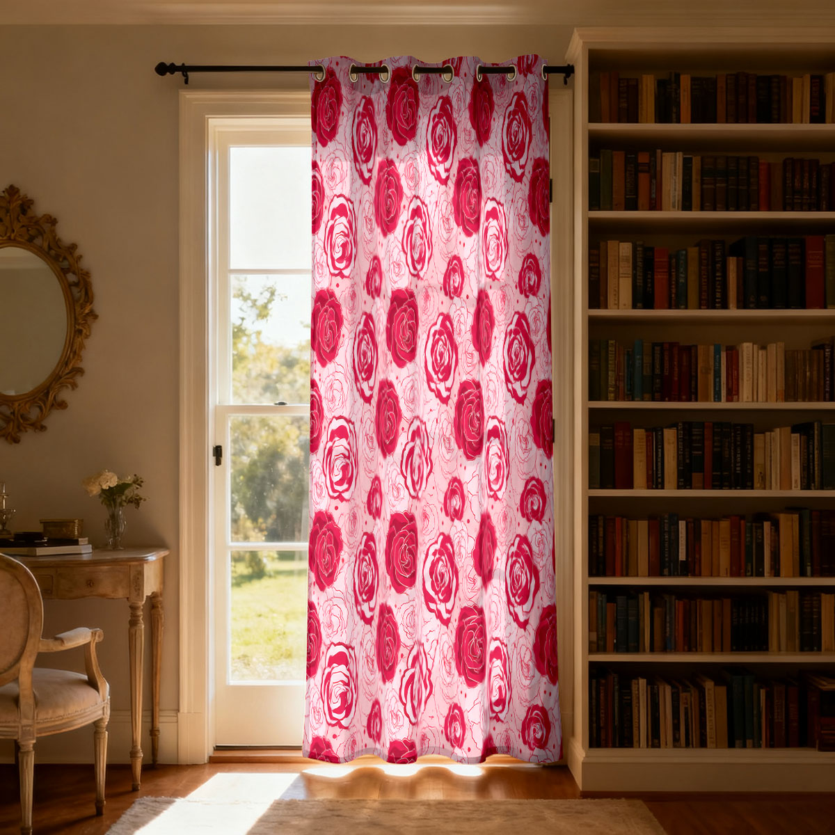 1pc ライトグリーンベースピンクローズフローラルシングルル - Home Decor Curtains のレビューと価格