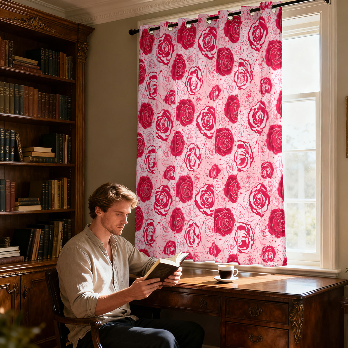 1pc ライトグリーンベースピンクローズフローラルシングルル - Home Decor Curtains のレビューと価格