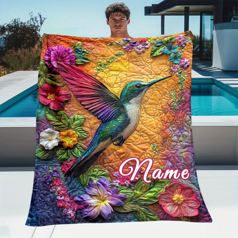 パーソナライズされたハチドリブランケット カラフルな花のデザ - Home Decor Design Ideas のレビューと価格