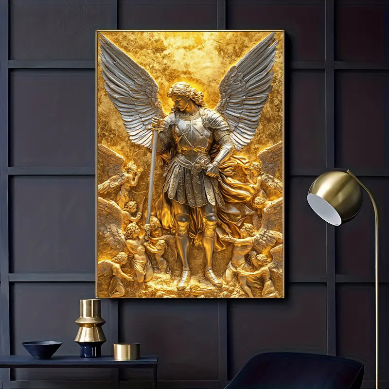 大天使ミカエルゴールドエンジェル像ウォールアートキャンバスポ - Home Decor Quirky のレビューと価格