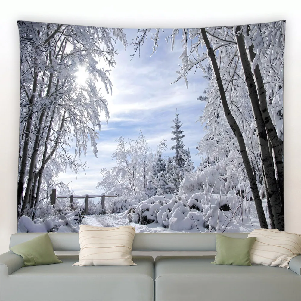 白い森の雪の壁に掛けるクリスマスのタペストリー,パーティー, - Home Decor Yoga のレビューと価格