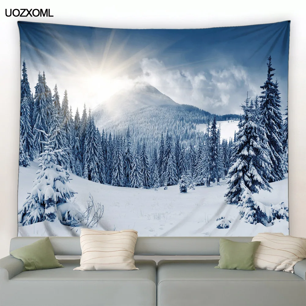 白い森の雪の壁に掛けるクリスマスのタペストリー,パーティー, - Home Decor Yoga のレビューと価格