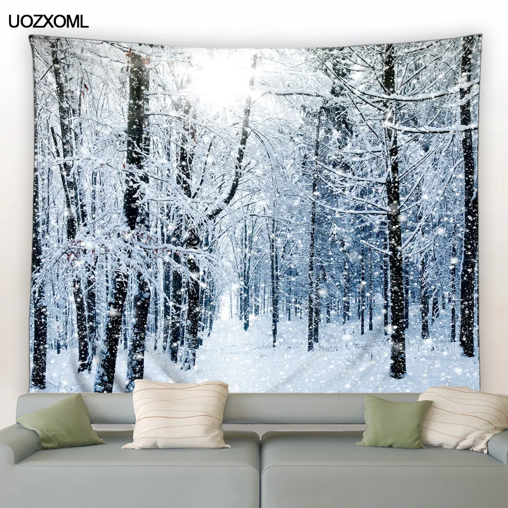 白い森の雪の壁に掛けるクリスマスのタペストリー,パーティー, - Home Decor Yoga のレビューと価格