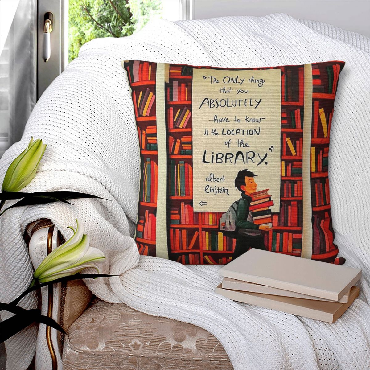 図書館の位置図柄スクエア枕カバー ポリエステルリネンベルベッ - Home Decor Location のレビューと価格