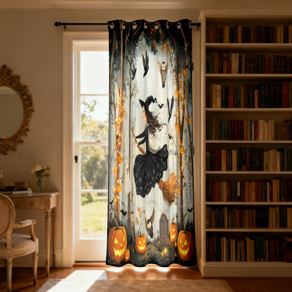 1PC ハロウィン魔女カボチャゴーストフォレストプリントシン - Home Decor Curtains のレビューと価格