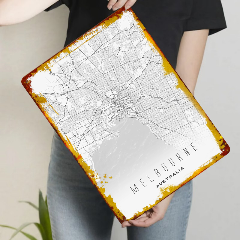 メルボルン市地図メタルウォールアート モダンミニマリストホー - Home Decor Melbourne のレビューと価格